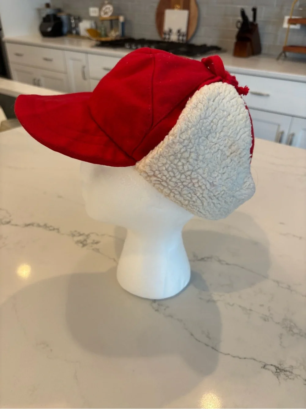Vintage Red Sherpa-Lined Earflap Hat